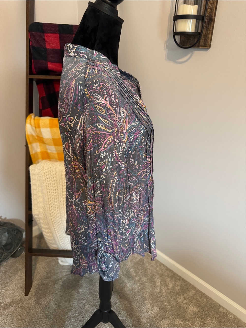 Ruby Rd. Gray Multicolor Paisley Button-Front Tunic - Picture 5 of 7